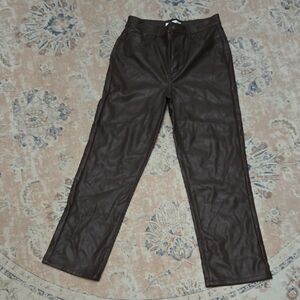 LOFT Rich Brown Faux Leather Pants 5 Pocket Style Belt Loops Straight Leg 2 26